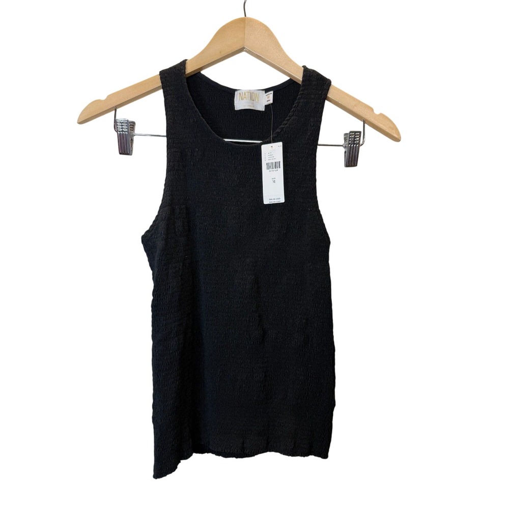 Nation LTD Tank Top Womens Size M Black Smocked Pima Cotton Textured